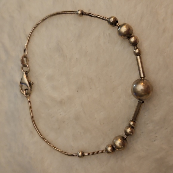 Vintage Sterling Silver Beaded Snake Chain Bracelet - Picture 2 of 7